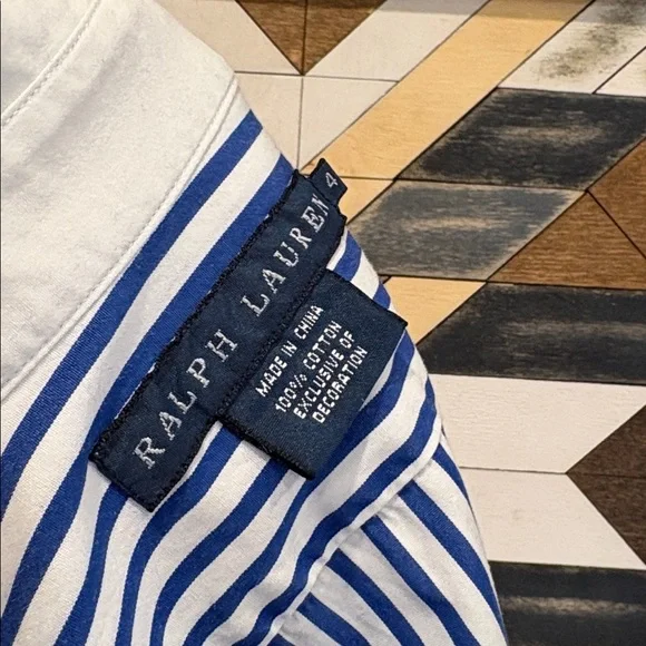 Ralph Lauren Vintage Blue and White Striped Button Up Ruffle Blouse size 4 - Picture 9 of 12